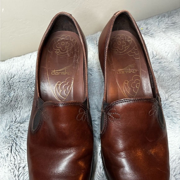 Dansko Embroidered Leather Clog Heels Brown Chunky shoes 39 US 8.5 Coastal Boho - Picture 5 of 7